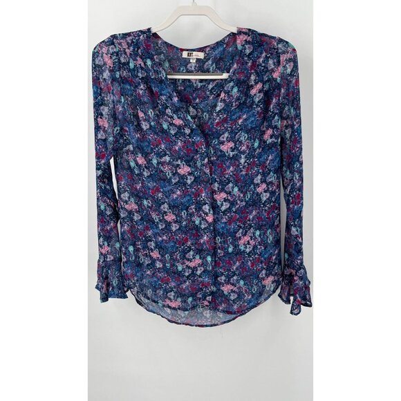 Kut From The Kloth Floral Print Bell Sleeve Sheer Blouse Size S - Picture 1 of 9